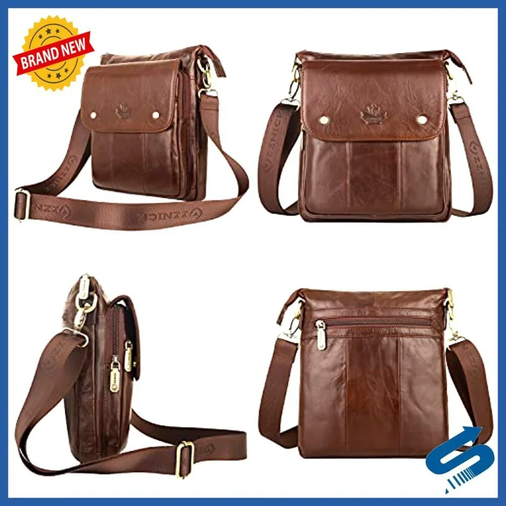 Genuine Leather Messenger Bag Crossbody Shoulder Bag for Travel Work Business